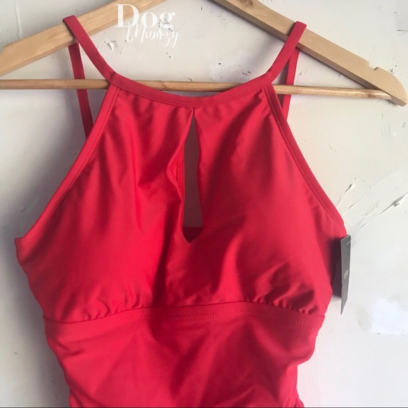 Ellen Tracy Swimsuit One Piece Halter Vermillion Swimsuit - Picture 3 of 4